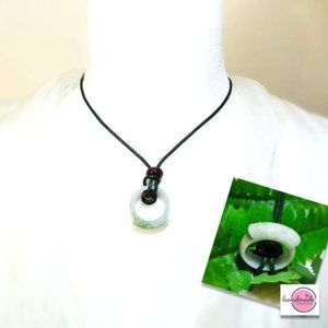 Necklace Genuine GreenJade RING Pearl Leather Cord